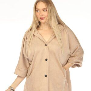 Camel Suede Pockets Designer Light Jacket